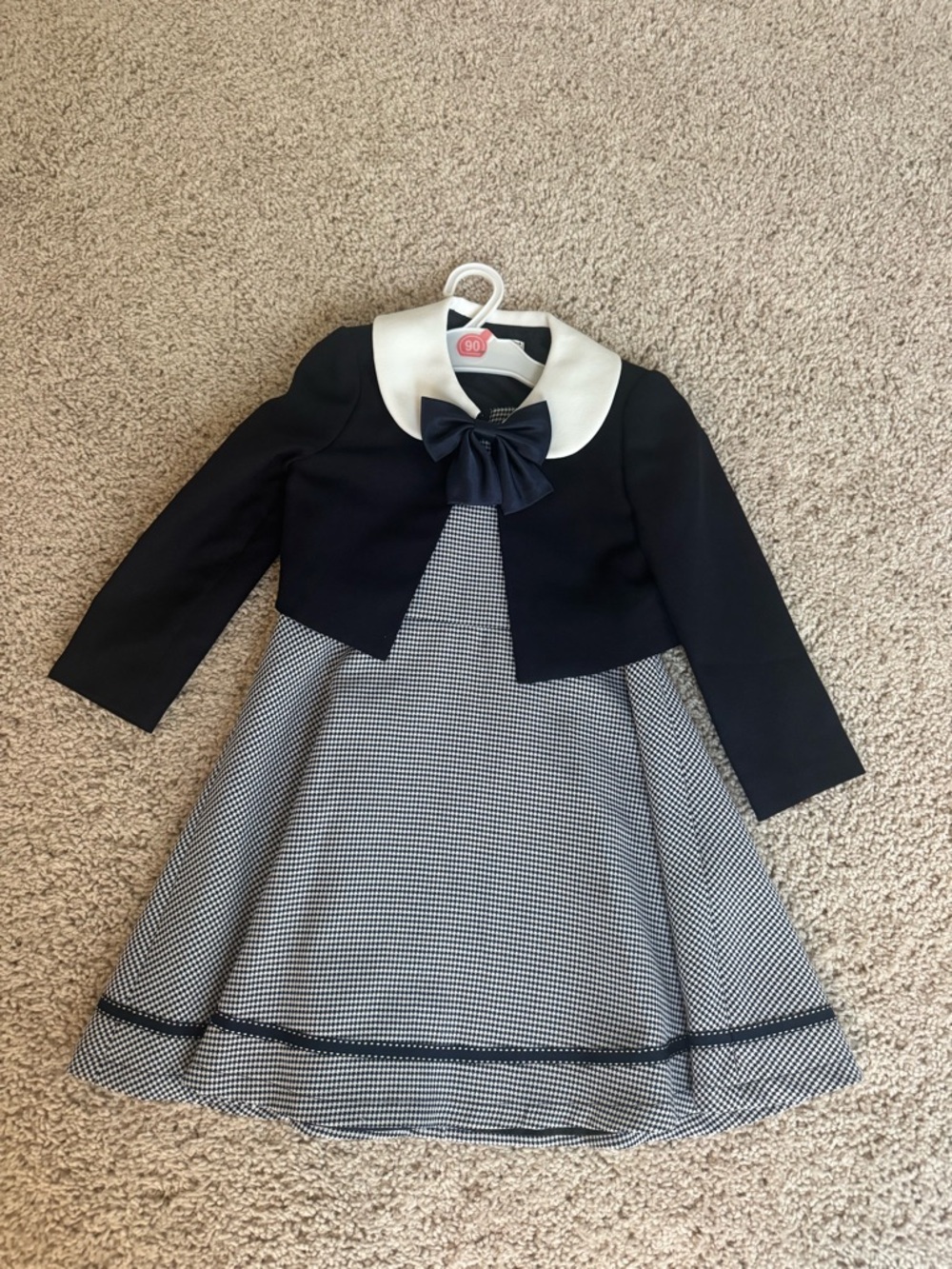 Girls Navy & White Bow Collar Dress Set
